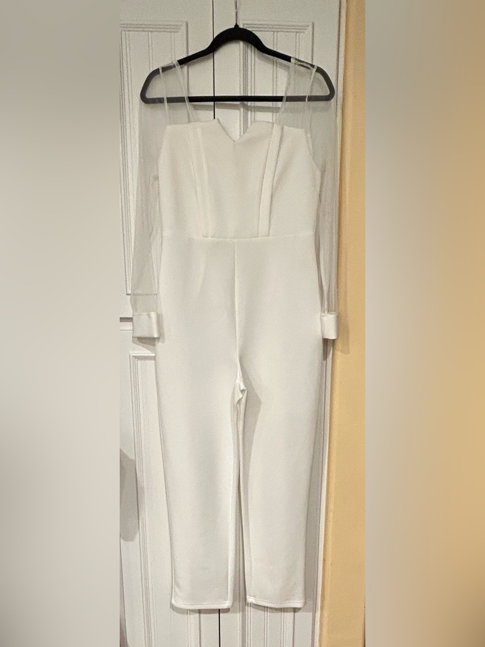 SHEIN White Long-Sleeve Sheer-Sleeve Jumpsuit Sz Med. 294